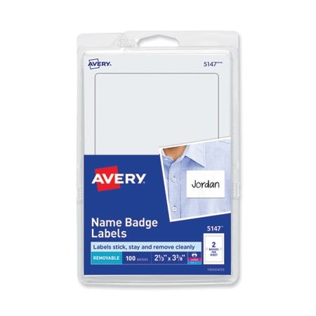 Avery Dennison Avery, PRINTABLE ADHESIVE NAME BADGES, 3.38 X 2.33, WHITE, 100PK 5147